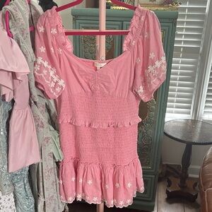 LoveShackFancy Pink Dress with Floral Details